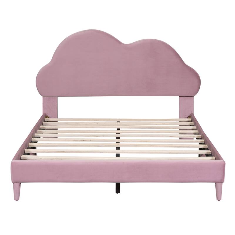 Twin/Full Velvet Upholstered Platform Bed with Cloud-Shaped Headboard