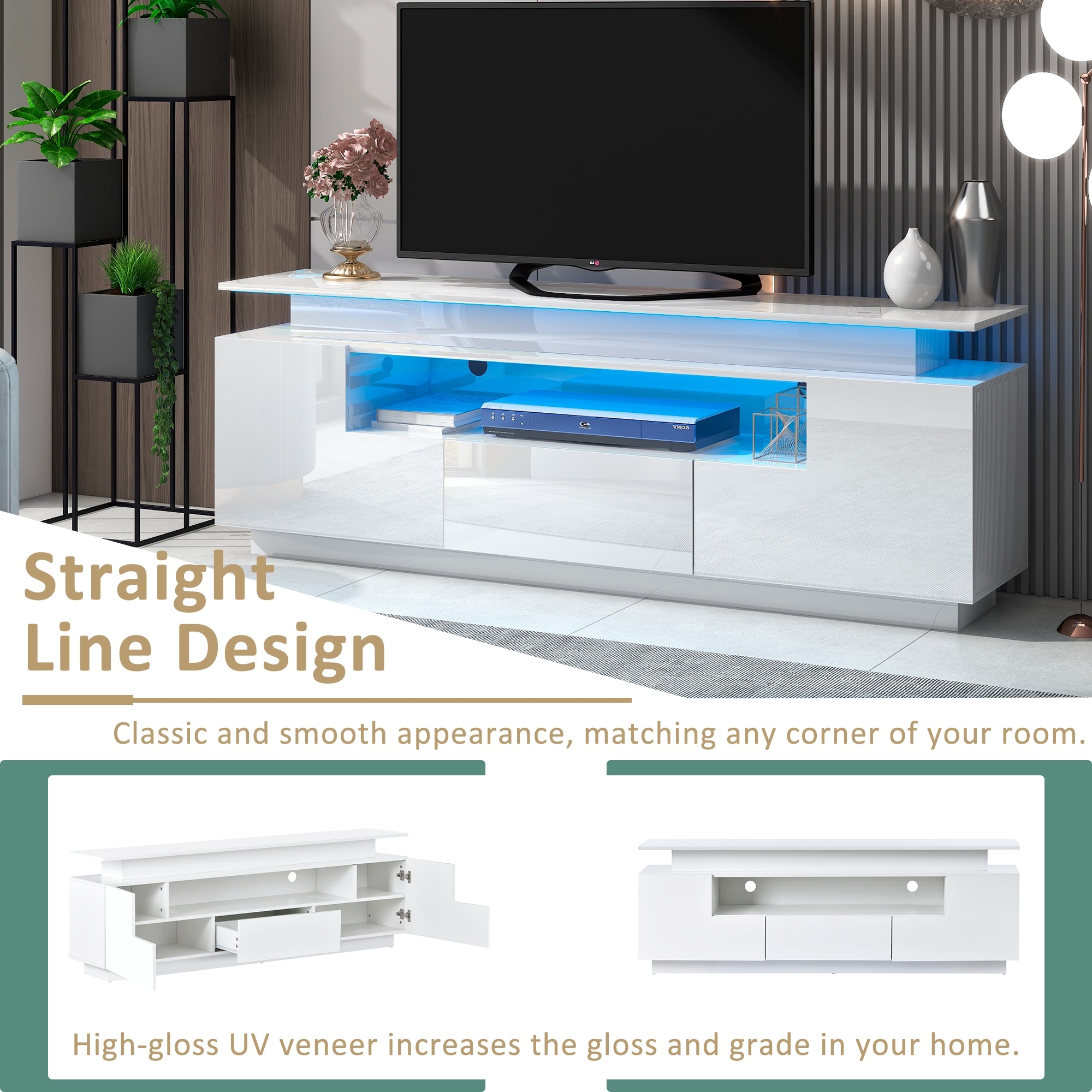 undefinedModern Stylish Functional TV stand with Color Changing LED Lights  Universal Entertainment Center - Bed Bath \u0026 Beyond - 35531706, image size:2000x2000