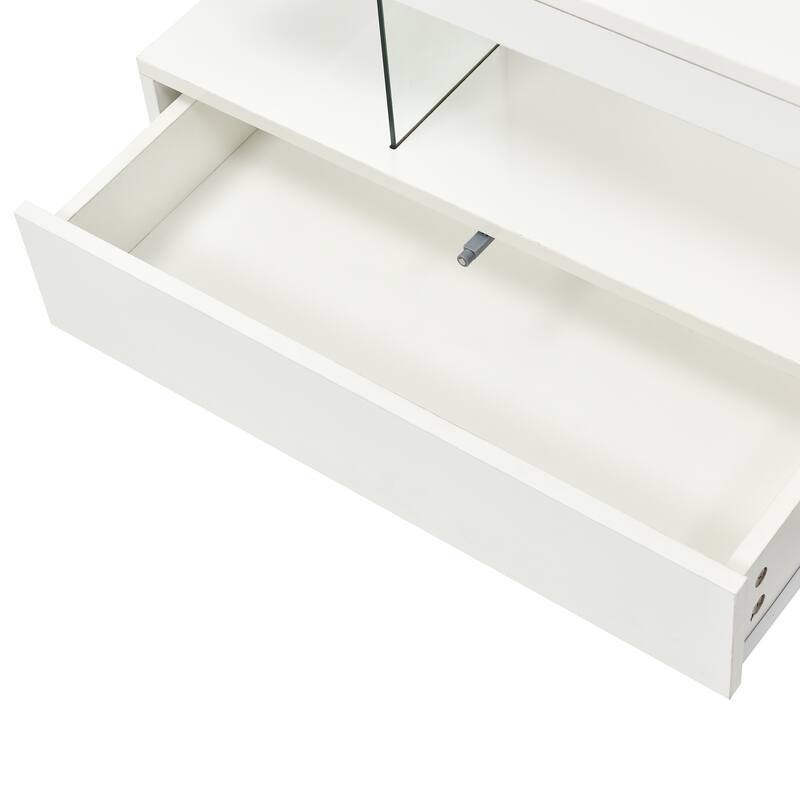 LED Coffee Table with Storage, Modern Center Table with 2 Drawers and Display Shelves