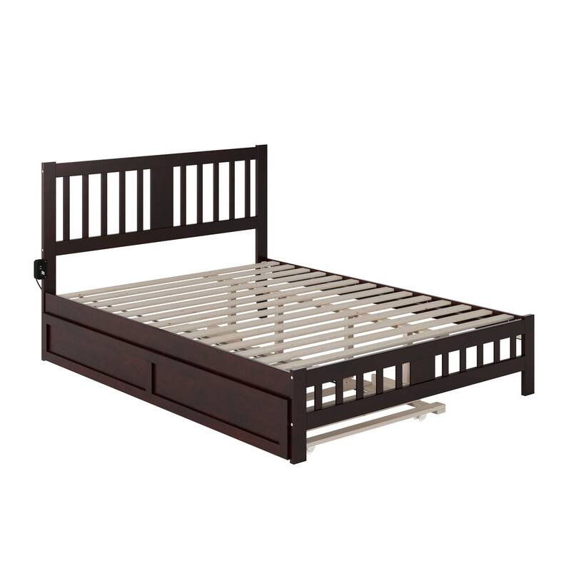 Victorian Bed with Trundle & Charging Station - Twin XL Espresso Finish - HomeStock