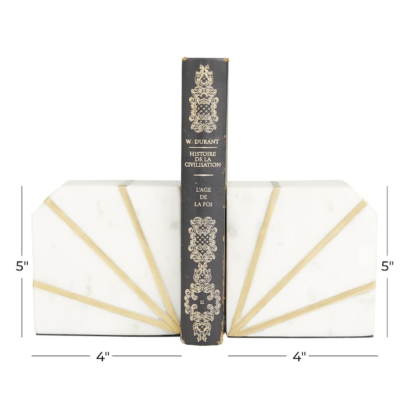 Marble Geometric 8 lbs Decorative Bookends with Gold Inlay - Set of 2 White - CosmoLiving by Cosmopolitan