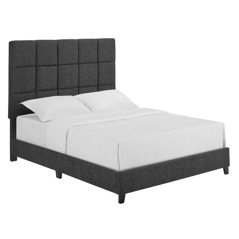 Grey Upholstered Queen Size Platform Bed with Headboard