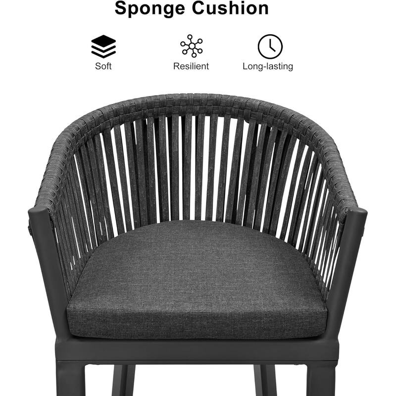 PURPLE LEAF Outdoor Counter Height Bar Stools Set of 4 Patio Aluminum Barstools with Back and Cushions