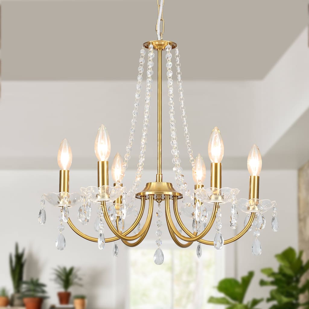 6-Light Classic Chandelier with Crystal Accents for Kitchen Study