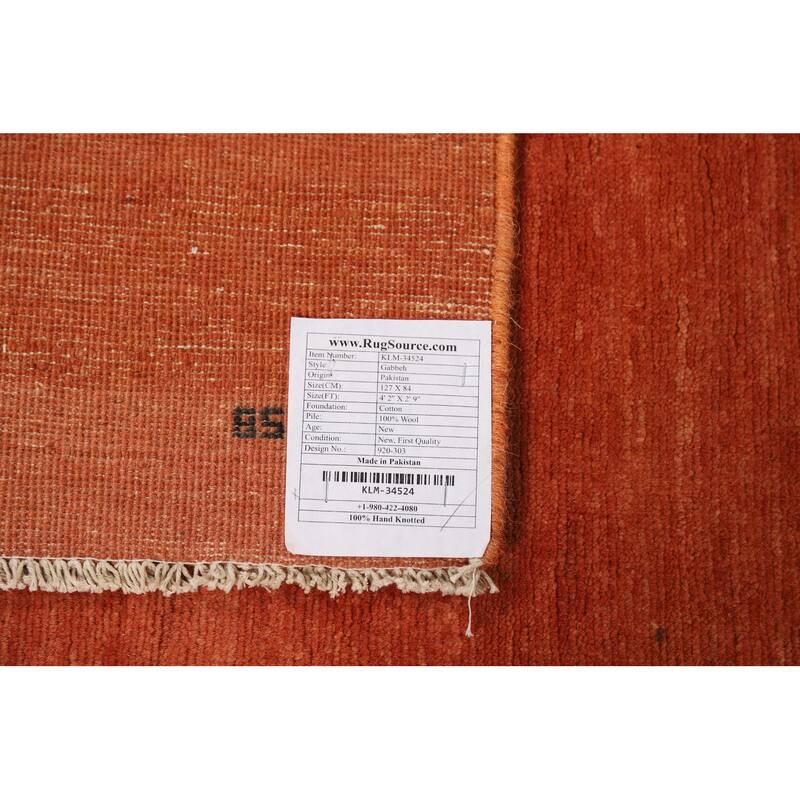 Orange Gabbeh Modern Foyer Rug Handmade Wool Carpet - 2'9"x 4'2"