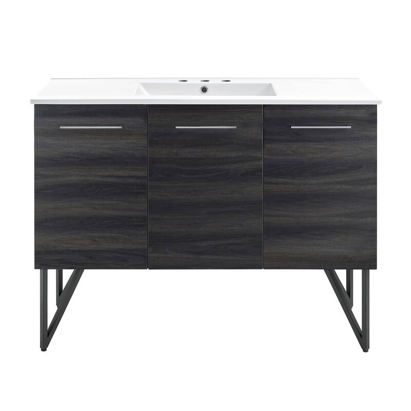 Annecy 48 In. Black Walnut Bathroom Vanity With White, 3-Hole Ceramic Sink Top