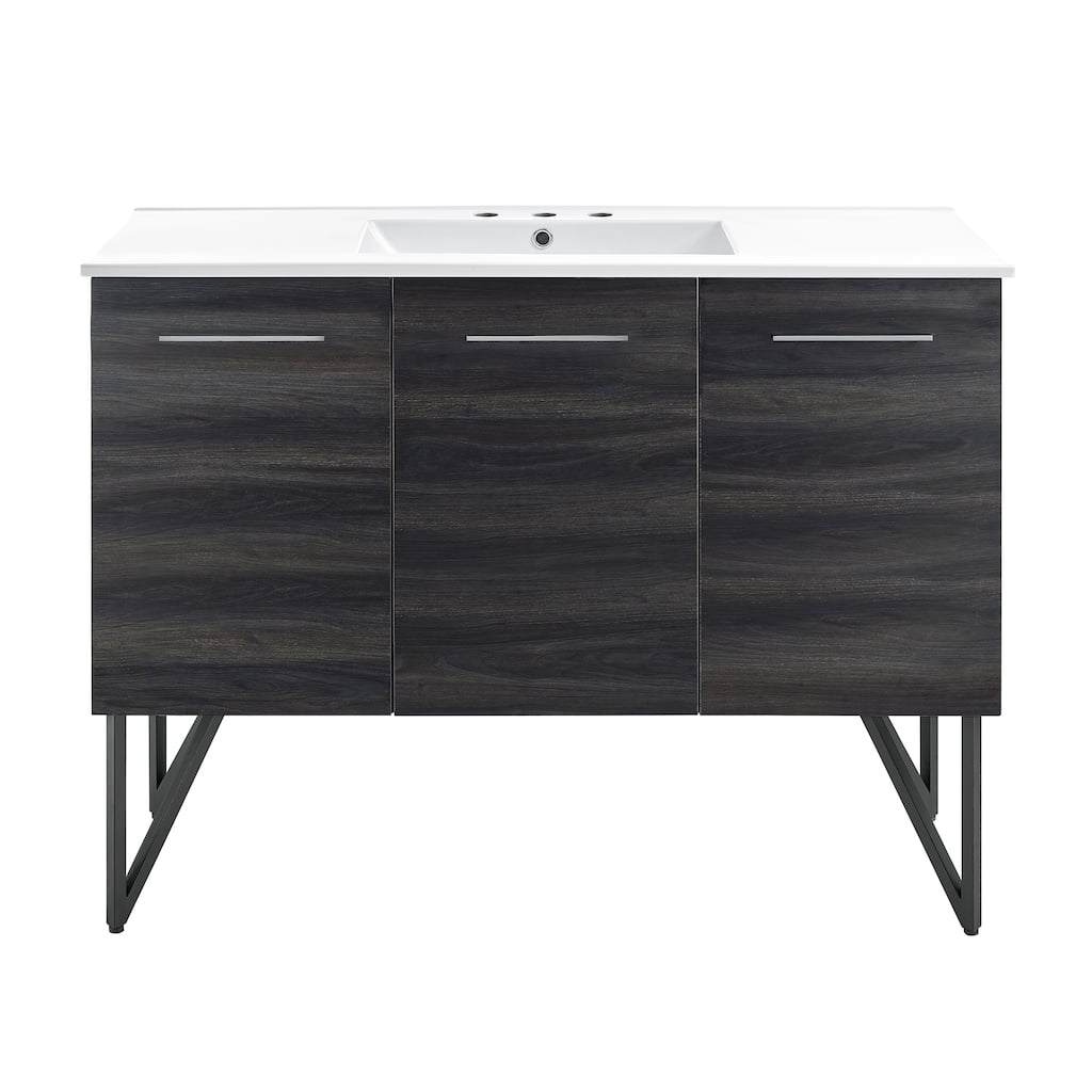 Annecy 48 In. Black Walnut Bathroom Vanity With White, 3-Hole Ceramic Sink Top
