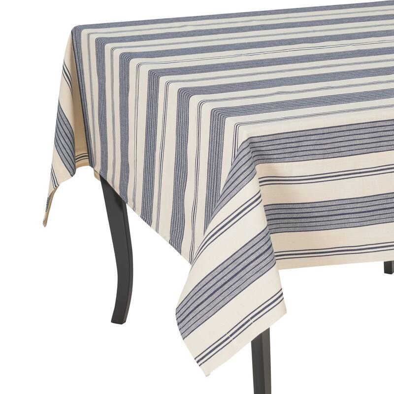 French Home 63"x 63" Blue and Cream Striped Tablecloth - 63" x 63"