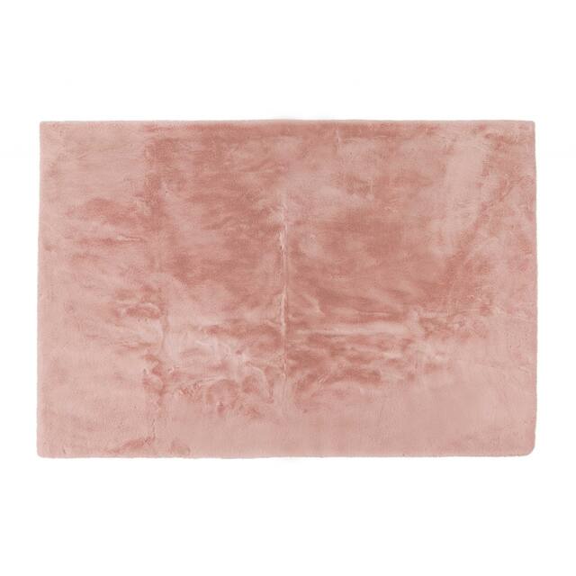 Luxe Faux Rabbit Fur Rectangular Rug 5' x 8' - Blush Pink - 5' x 8'