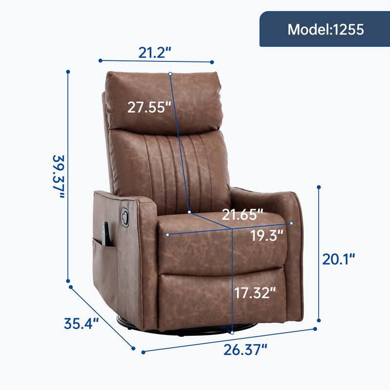 Manual Recliner Chair with Heat & Massage, Ergonomic Single Sofa Chair, Swivel Glider Rocker Chair with Side Pocket