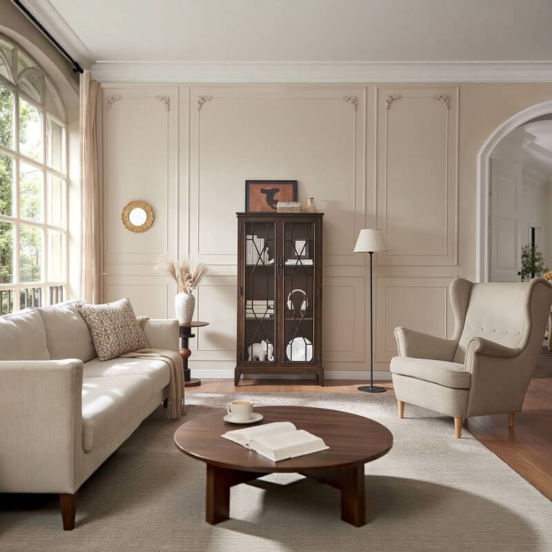 Morden Fort Living Room Wooden Tall Storage Cabinet with Glass Doors