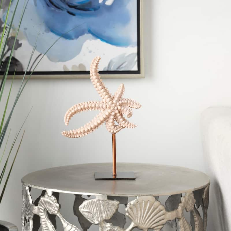 Pink Polystone Textured Starfish Sculpture with Copper Stand - Pink - 8"W, 12"H