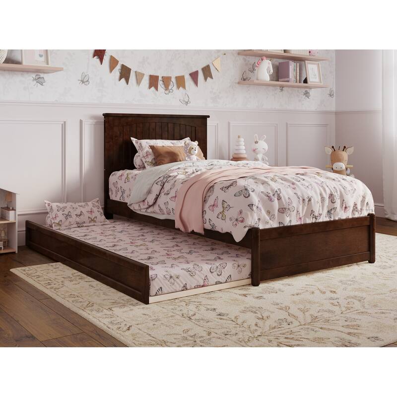 Malta Platform Bed with Panel Footboard and Twin Trundle - Walnut - Twin