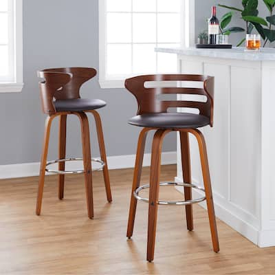 Carson Carrington Cranagh 30" Fixed-Height Bar Stool with Bent Wood Legs & Round Footrest (Set of 2)
