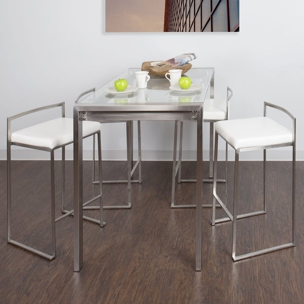 slide 1 of 19, Porch & Den Sky Ranch Stainless Steel/ Glass 5-piece Counter Height Dining Set
