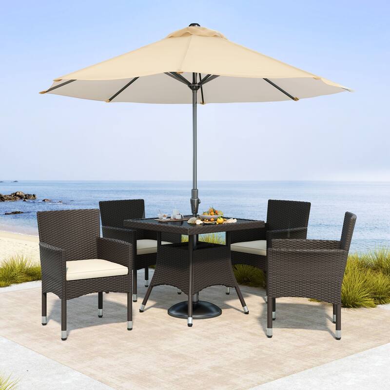 Yaheetech 5-Piece Indoor& Outdoor HDPE Rattan Dining Set with Cushions for Patio, Garden, Backyard - N/A