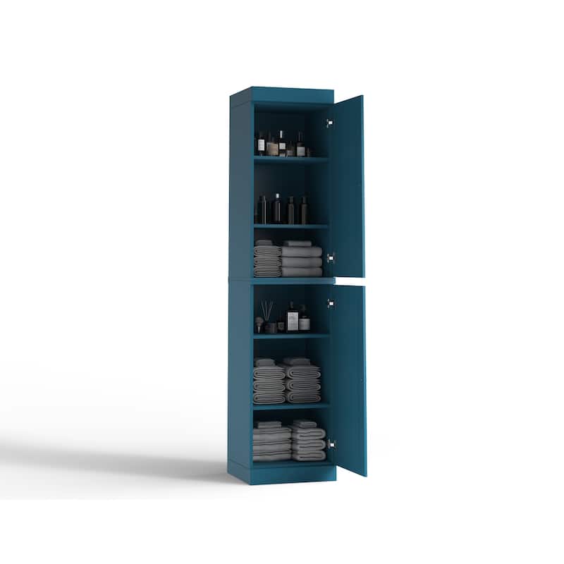 100% Solid Wood Tall Freestanding Bathroom Linen Cabinet with Doors, Adjustable Shelves, Modular Storage, 16.5" W x 71.5" H