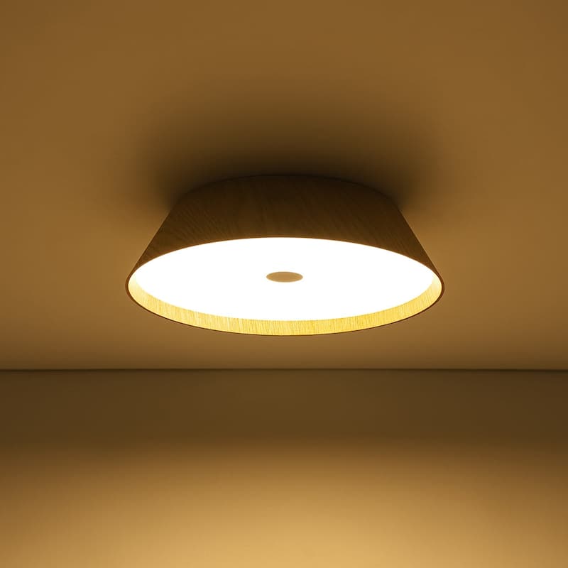 Scandinavian Wood Style Dimmable LED Flush Mount Ceiling Light 13.2in