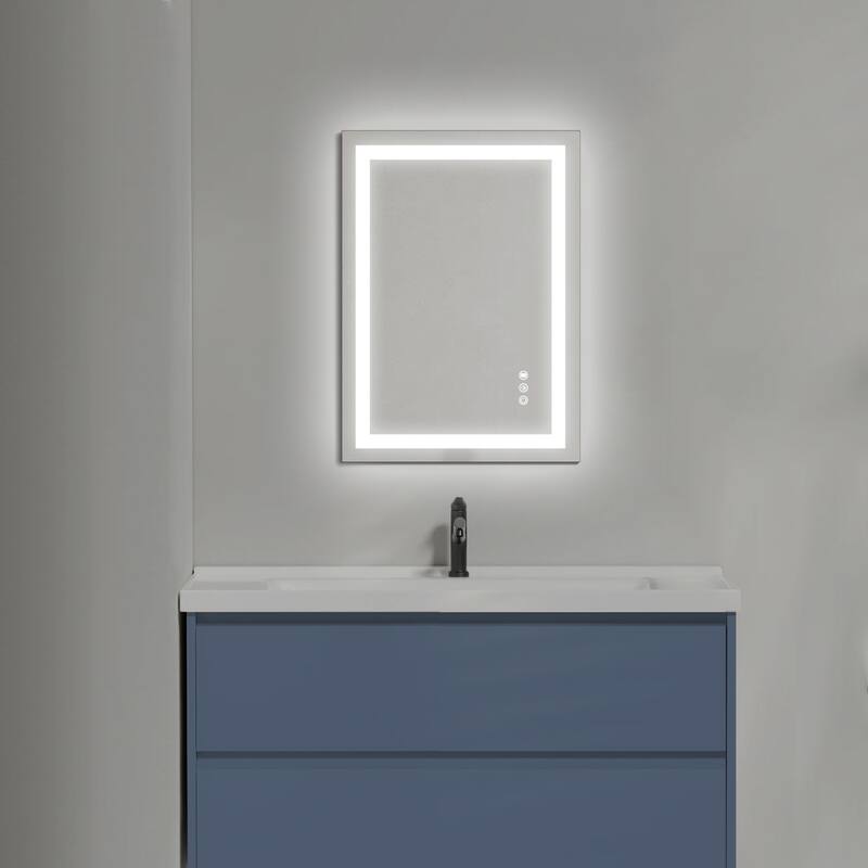 Topcraft Frameless Tempered Glass Mirror with Dual LED Strip Lighting