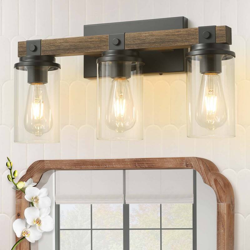 Starsky 2/3 Lights Farmhouse Modern Dimmable Bathroom Glass Vanity Light with Clear Cylinder Shade