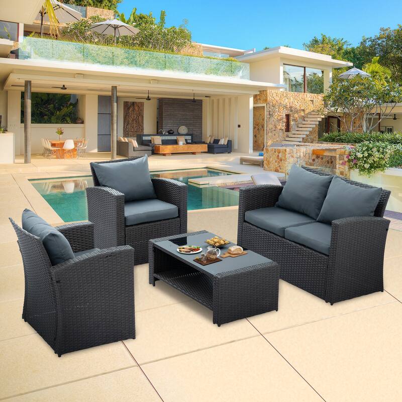 4-Piece Outdoor Patio Furniture Conversation Set