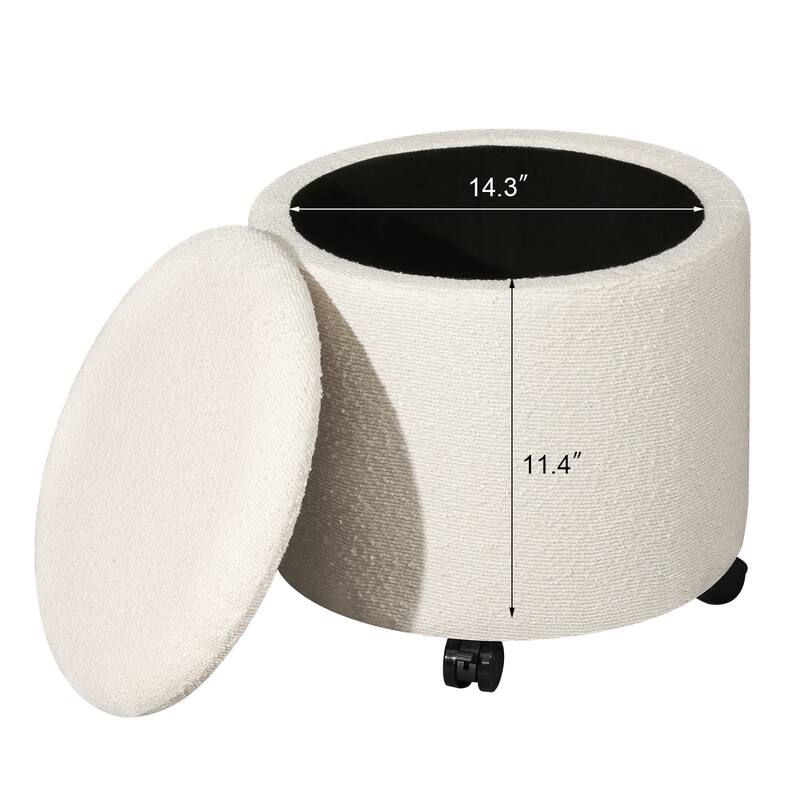 Adeco Faux Leather Round Storage Ottoman with Tufted