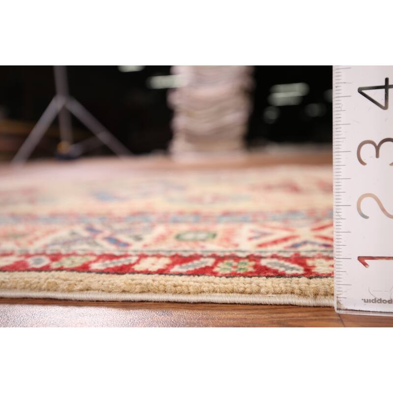 Oriental Kazak Foyer Rug Hand-Knotted Traditional Beige Wool Carpet - 3'4" x 4'7"
