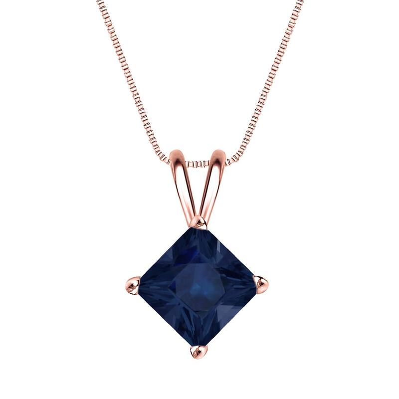 Auriya 14k Gold Princess-cut Sapphire Solitaire Necklace 2ct TW - Rose