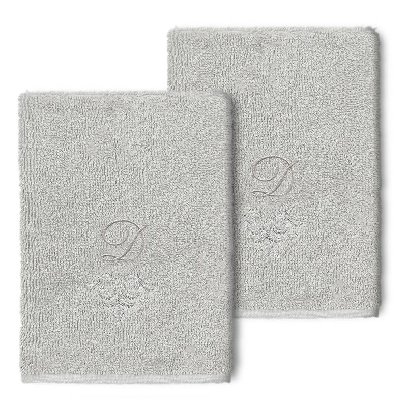 Authentic Hotel and Spa 100% Turkish Cotton Monica 2PC Embellished Washcloth Set - D - Light Gray