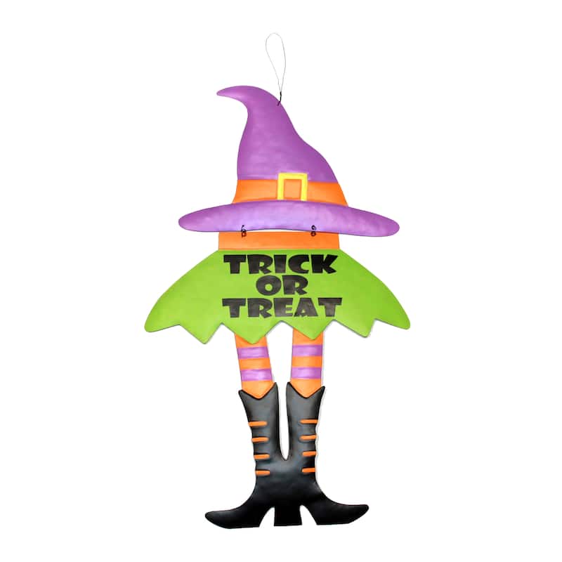 26" Hanging Metal Halloween Trick or Treat Witch Sign