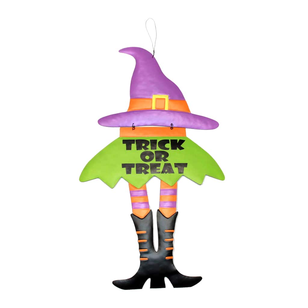 26" Hanging Metal Halloween Trick or Treat Witch Sign