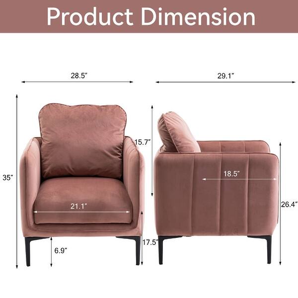 dimension image slide 3 of 6, Nora Modern Velvet Accent Chair for Bedroom with Metal Legs