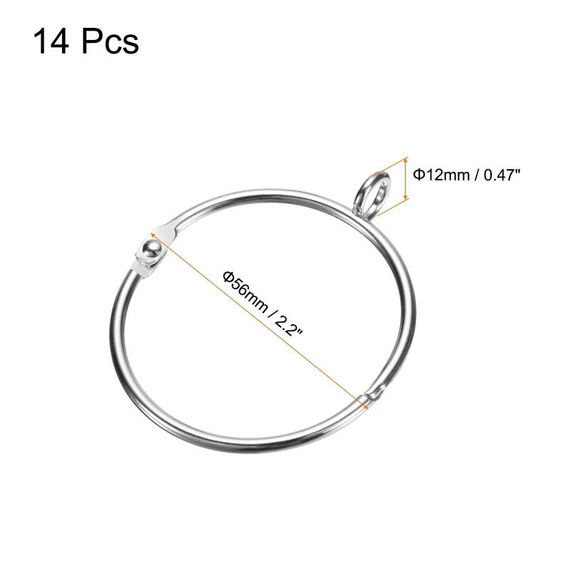 14 PCS Openable Curtain Rod Rings with Eyelets - Silver - 2 Inch