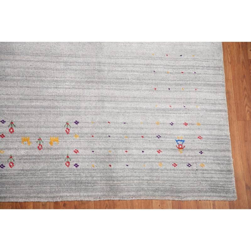 Gabbeh Oriental Square Area Rug Handmade Silk Carpet - 7'9" x 8'2"