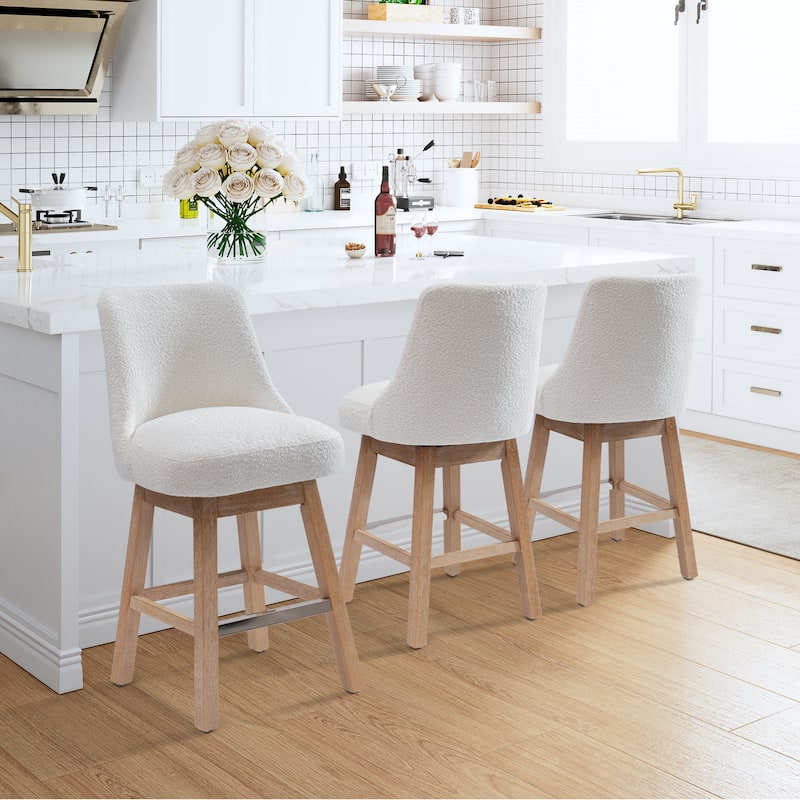 Boucle Polyester Upholstered Swivel Counter Stool - Foot Glides (Set of 3)