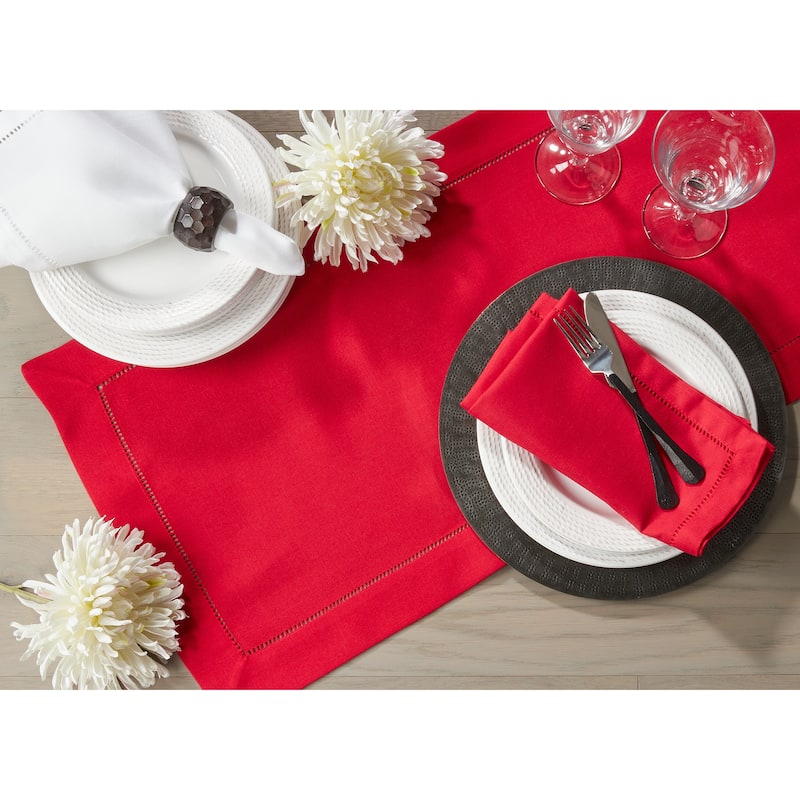 Rochester Collection Red Table Runner with Hemstitched Border