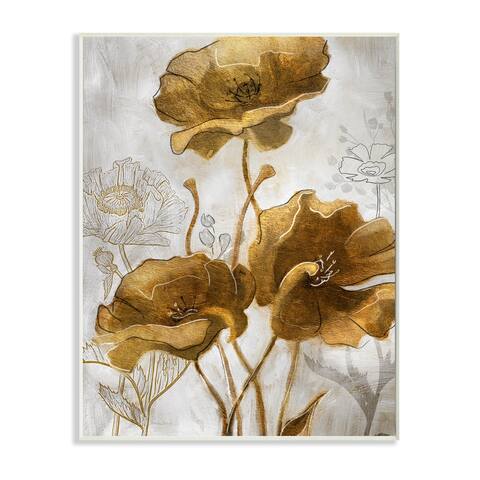 Stupell Industries Silver and Gold Poppies Abstract Flower Field Wood Wall Art