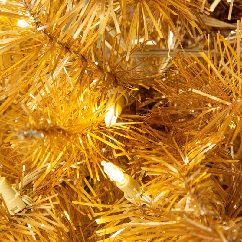 Sleek 5 Foot Gold Slim Christmas Tree with Warm White LED Lights