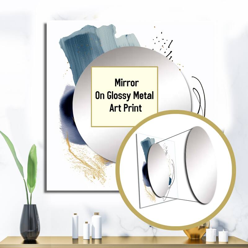 Designart "Landscape of Dark Blue and Gold Strokes V" Abstract Geometric Wall Mirror Abstract Square Mirror For Bathroom