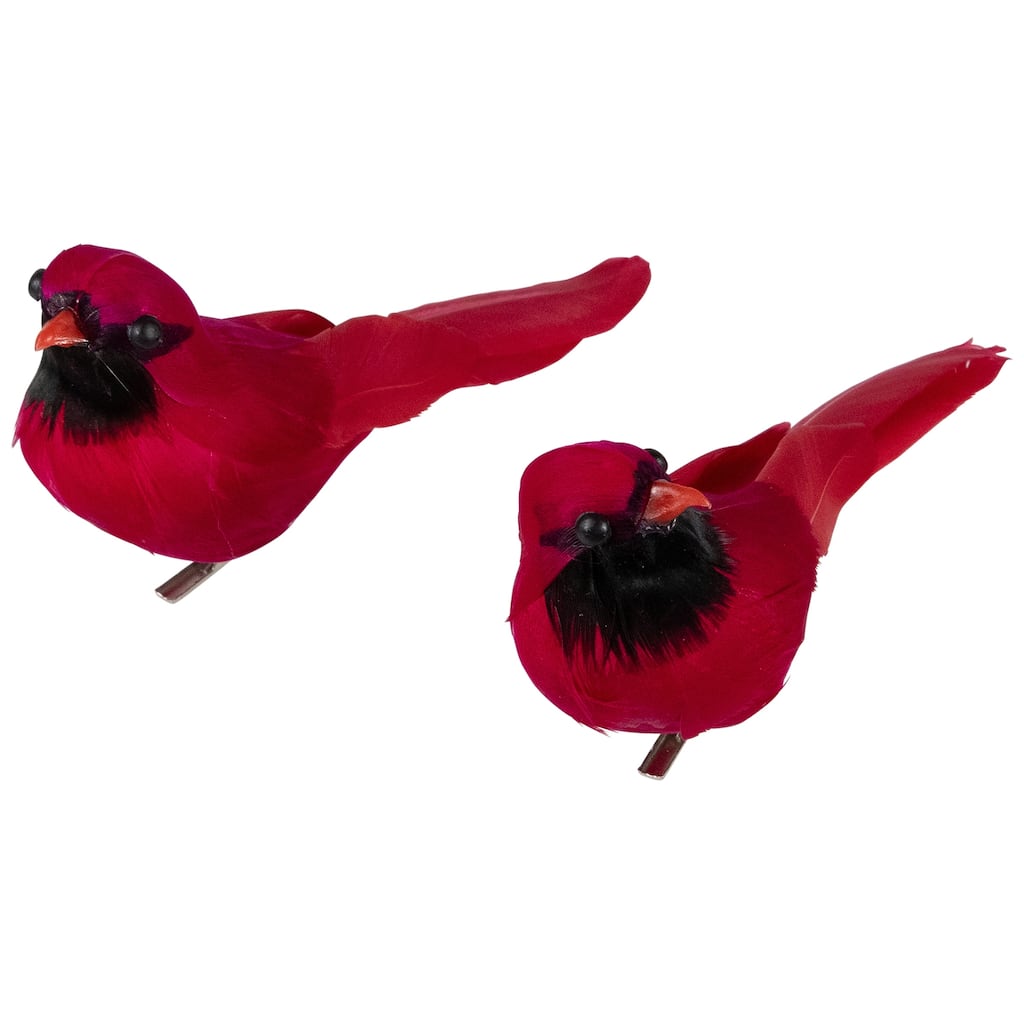 Cardinal Birds Clip-On Christmas Ornaments - 6" - Red - Set of 2