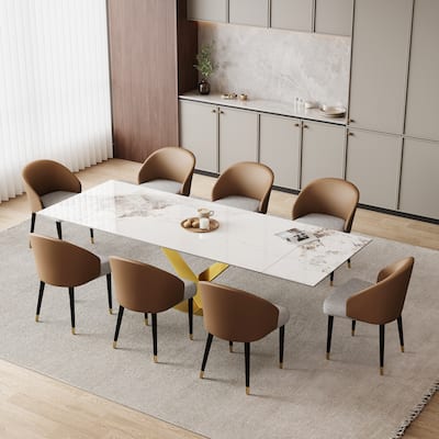 9 - Piece 94.48'' Rectangular Extendable Sintered Stone Dining Table with 8 Faux leather Chairs Dining Set