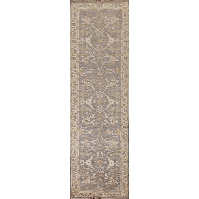 Gray Oushak Indian Runner Rug Handmade Wool Carpet - 2'7"x 11'7"