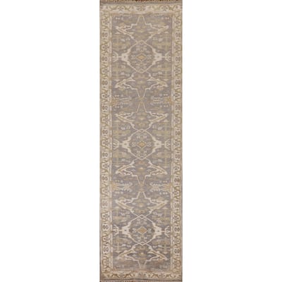 Gray Oushak Indian Runner Rug Handmade Wool Carpet - 2'7"x 11'7"
