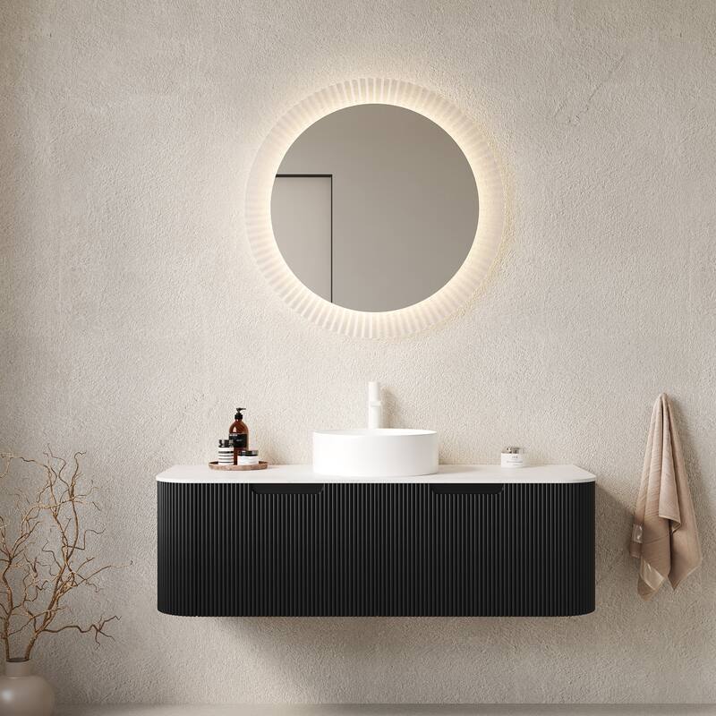Modland 24"-60" Wall Mount Vanity with Vessel Sink - French Stripes, Pre-Assembled, Soft-Close Drawer
