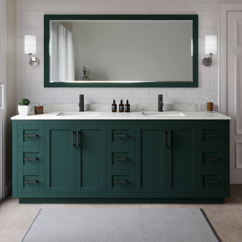 Wyndham Collection WCF292984D-QTZ-UNSMXX Miranda 84" Free Standing - Green / Giotto Quartz Top / Matte Black Hardware