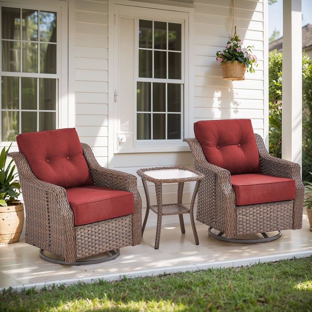 Gymojoy Outdoor Swivel Glider Chair with Side Table - All-Weather Rattan Wicker, 6" Waterproof Olefin Cushions