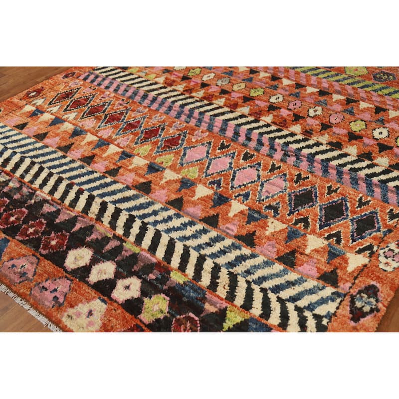 Moroccan Oriental Area Rug Handmade Orange Modern Wool Carpet - 6'5" x 9'8"