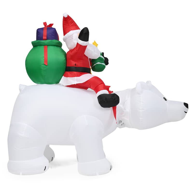 Gymax 6.5ft Inflatable Christmas Santa Riding Polar Bear Decoration w/ - See Details