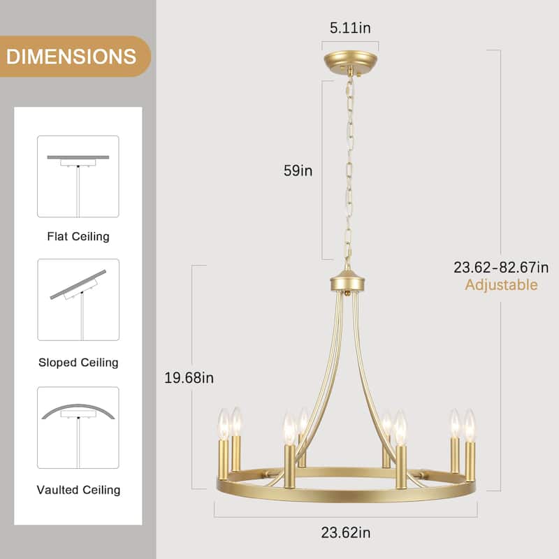 8-light Rustic Farmhouse Wagon Wheel Chandelier Candle Dining Room Lighting Fixtures for Kitchen Island Foyer - N/A