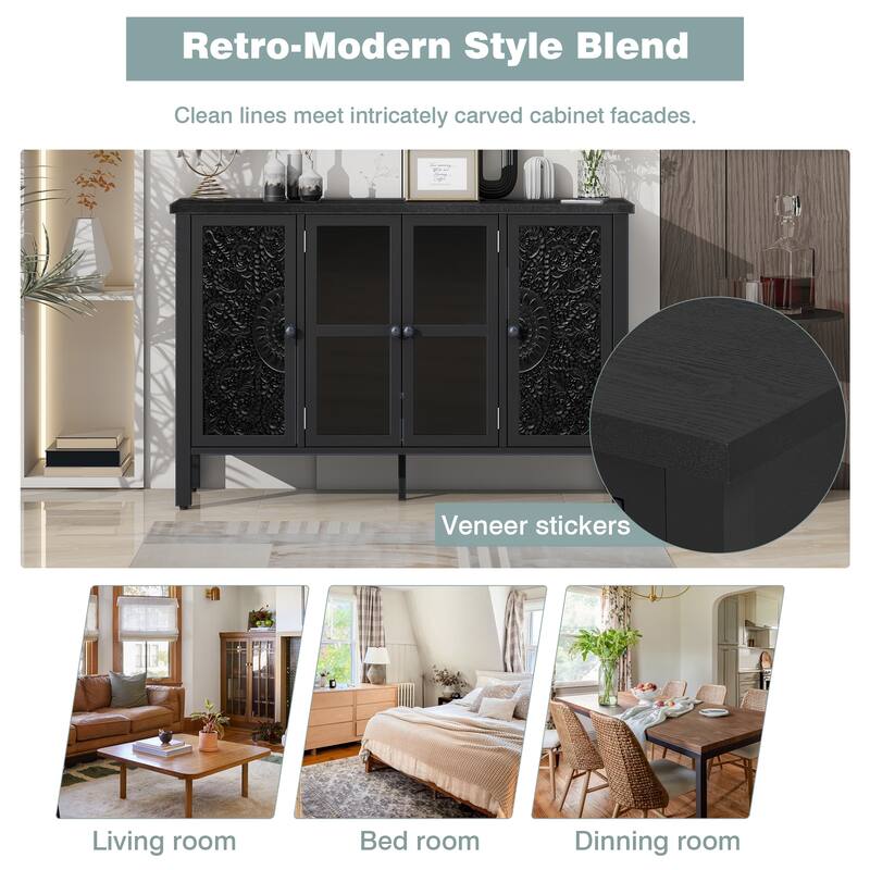 47.2'' Retro TV Stand with Adjustable Shelves, Entertainment Center Media Console with Glass Cabinet Doors & Anti-tip Device
